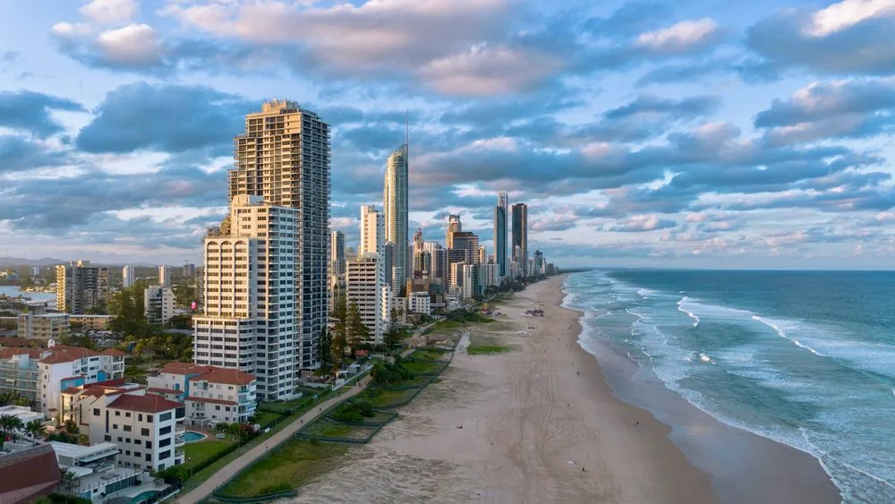 Aerial view of the Gold Coast skyline and beach